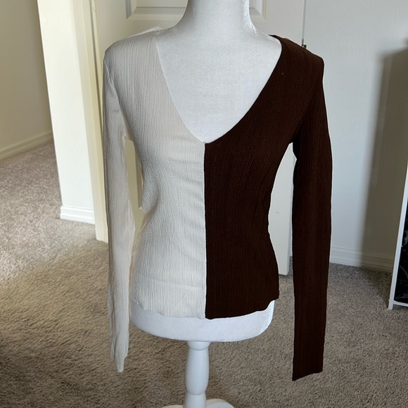SHEIN Tops - NWOT Off White and Chocolate Brown Shirt - Size Medium